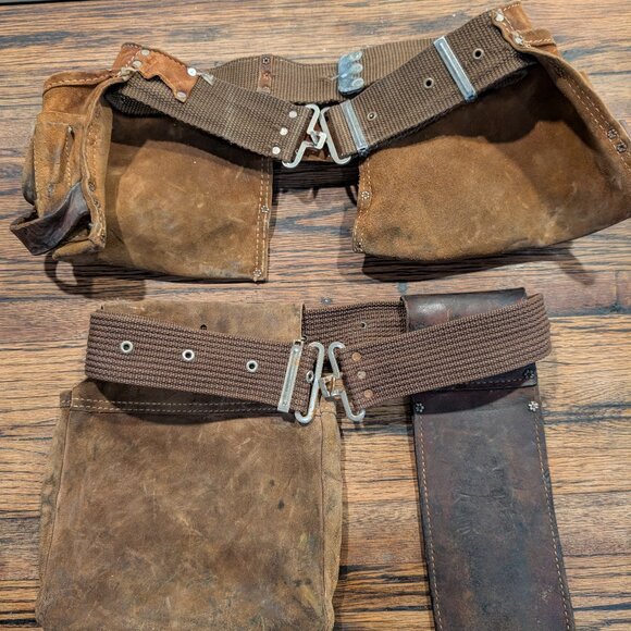 Lot of (2) Vintage Heavy Cowhide and Leather Tool/Carpenter/Fence Builder Belts - Picture 8 of 10